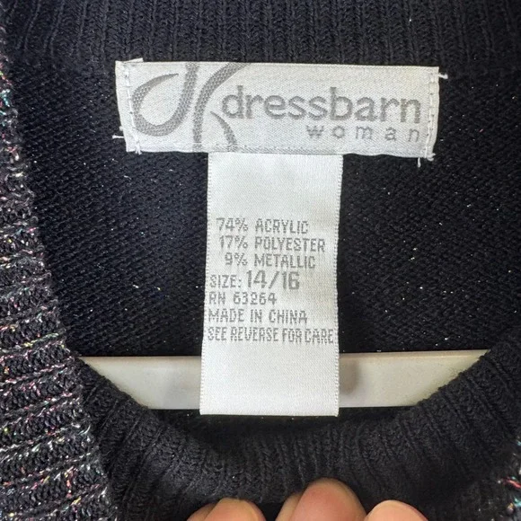 Dressbarn Metallic Sparkle Knit Sweater Mock Neck Black Womens 14/16 (1361) - Picture 2 of 10